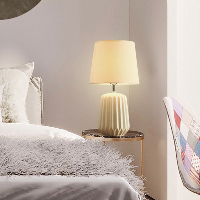 Contemporary Nordic Ceramic And Fabric 1-Light Table Lamp With Soft, Even Light For Bedroom & Living Room