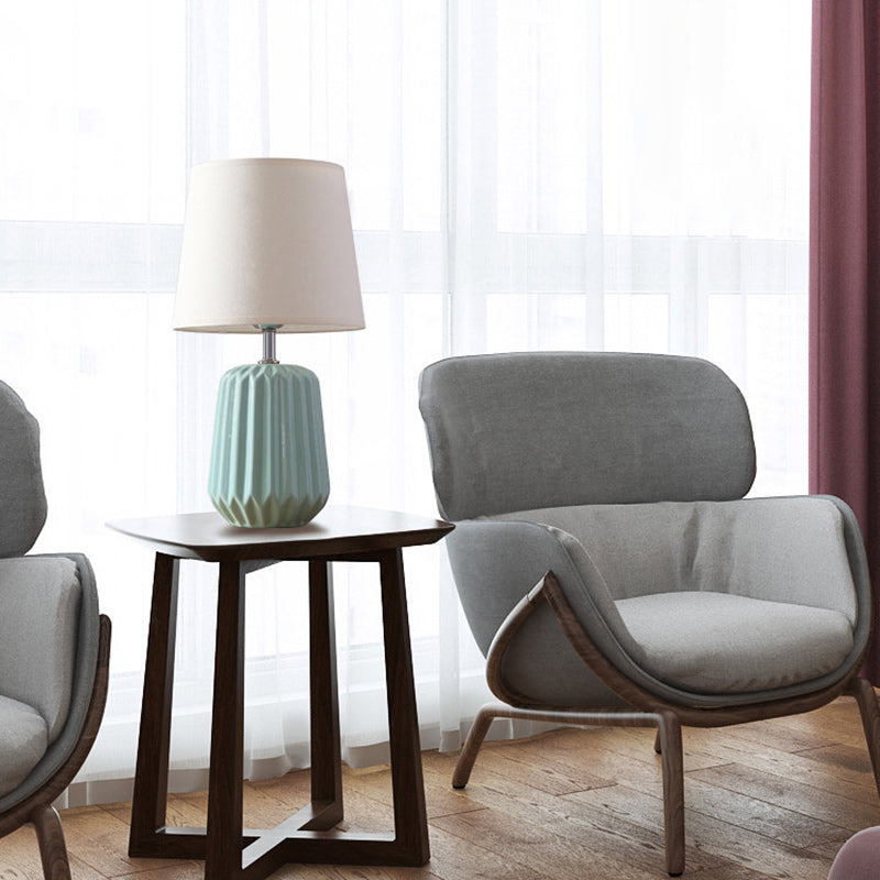 Contemporary Nordic Ceramic And Fabric 1-Light Table Lamp With Soft, Even Light For Bedroom & Living Room