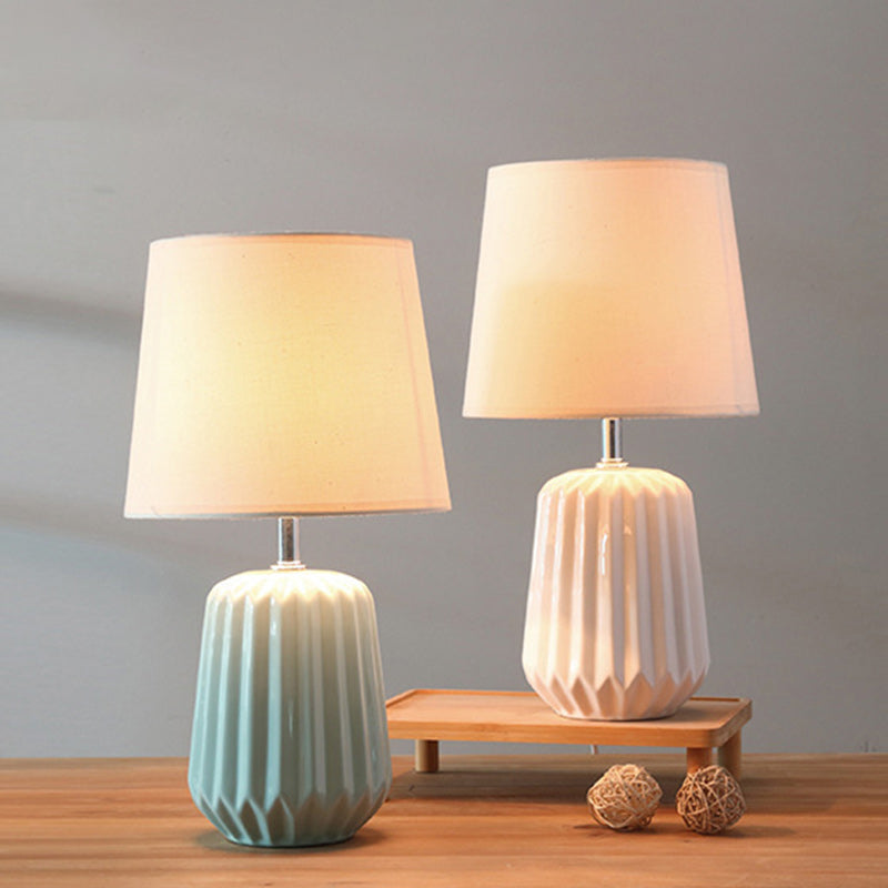 Contemporary Nordic Ceramic And Fabric 1-Light Table Lamp With Soft, Even Light For Bedroom & Living Room