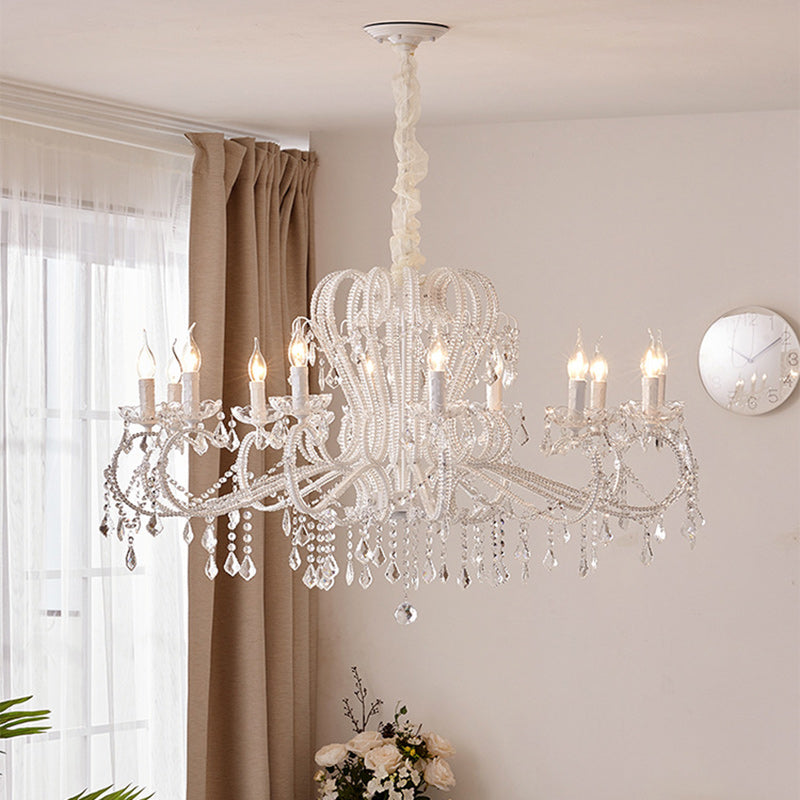 Traditional French Metal Glass Crystal Arched Candle-Shaped Crystal Tassels 6/8/10/12 Lights Chandelier For Bedroom, Living Room