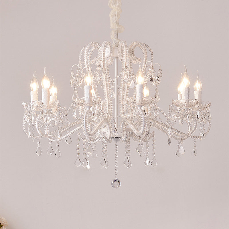 Traditional French Metal Glass Crystal Arched Candle-Shaped Crystal Tassels 6/8/10/12 Lights Chandelier For Bedroom, Living Room
