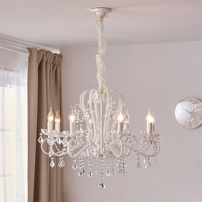 Traditional French Metal Glass Crystal Arched Candle-Shaped Crystal Tassels 6/8/10/12 Lights Chandelier For Bedroom, Living Room