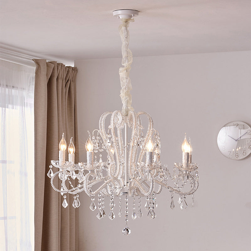 Traditional French Metal Glass Crystal Arched Candle-Shaped Crystal Tassels 6/8/10/12 Lights Chandelier For Bedroom, Living Room