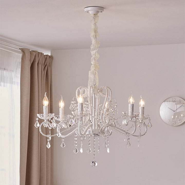 Tradicional candelabro de metal francés con cristal arqueado en forma de vela y borlas de cristal de 6/8/10/12 luces para dormitorio, sala de estar 