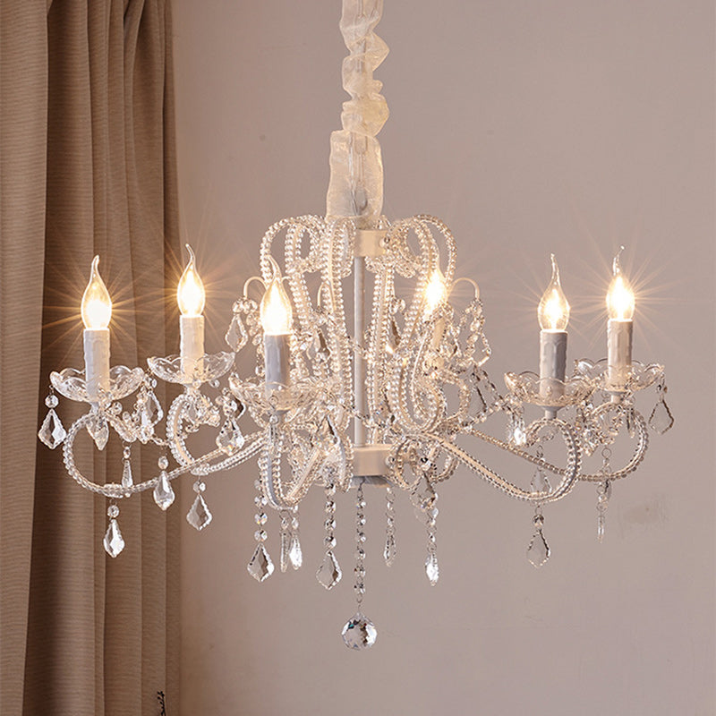Traditional French Metal Glass Crystal Arched Candle-Shaped Crystal Tassels 6/8/10/12 Lights Chandelier For Bedroom, Living Room