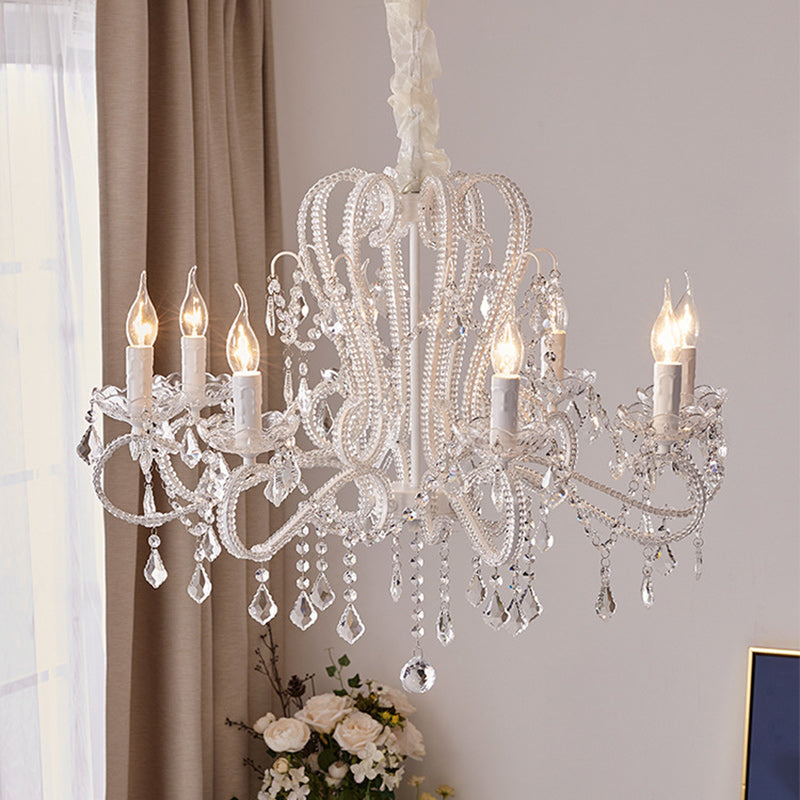 Traditional French Metal Glass Crystal Arched Candle-Shaped Crystal Tassels 6/8/10/12 Lights Chandelier For Bedroom, Living Room