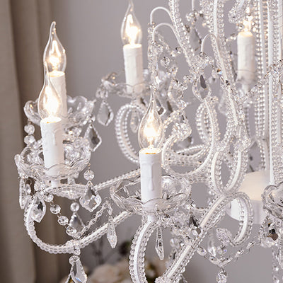 Traditional French Metal Glass Crystal Arched Candle-Shaped Crystal Tassels 6/8/10/12 Lights Chandelier For Bedroom, Living Room