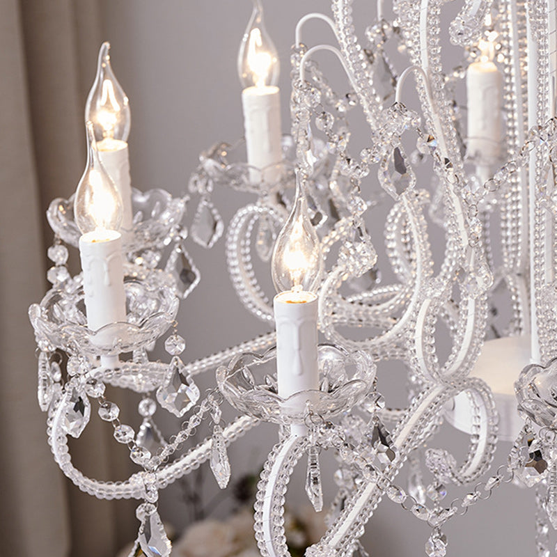 Traditional French Metal Glass Crystal Arched Candle-Shaped Crystal Tassels 6/8/10/12 Lights Chandelier For Bedroom, Living Room