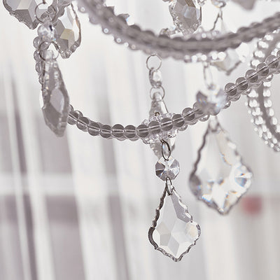 Traditional French Metal Glass Crystal Arched Candle-Shaped Crystal Tassels 6/8/10/12 Lights Chandelier For Bedroom, Living Room