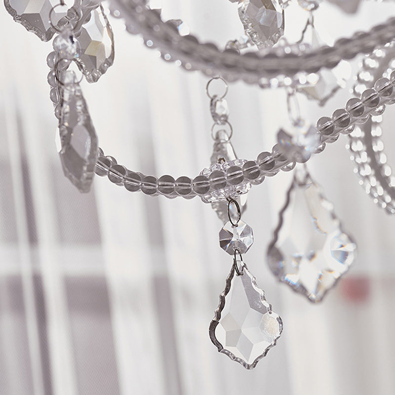 Traditional French Metal Glass Crystal Arched Candle-Shaped Crystal Tassels 6/8/10/12 Lights Chandelier For Bedroom, Living Room