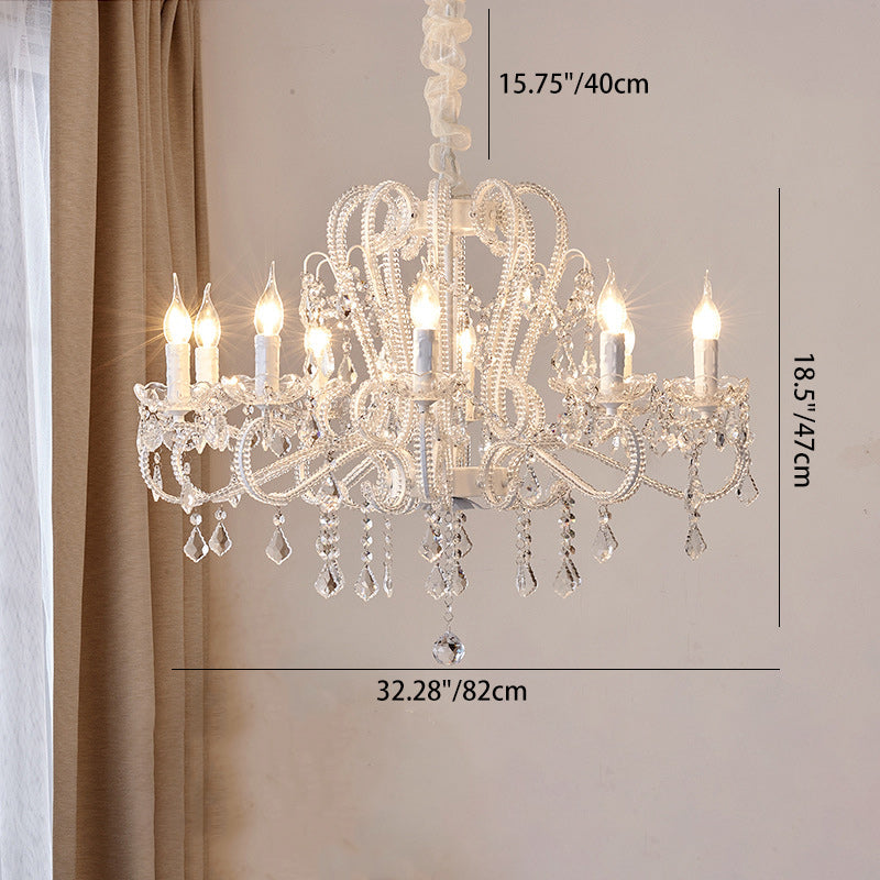 Traditional French Metal Glass Crystal Arched Candle-Shaped Crystal Tassels 6/8/10/12 Lights Chandelier For Bedroom, Living Room
