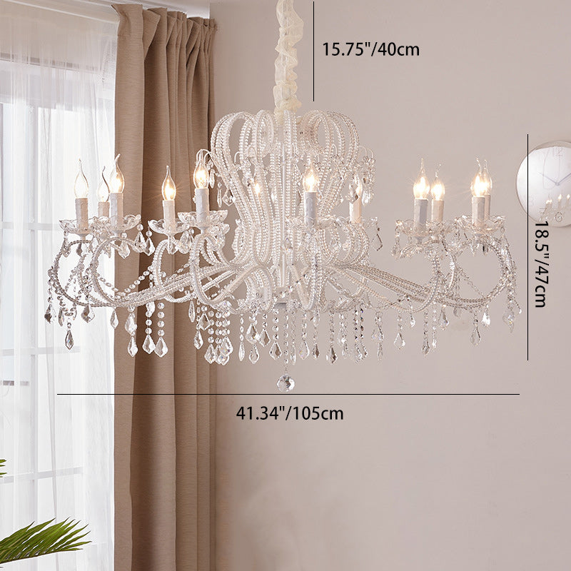 Traditional French Metal Glass Crystal Arched Candle-Shaped Crystal Tassels 6/8/10/12 Lights Chandelier For Bedroom, Living Room