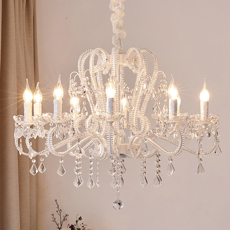 Traditional French Metal Glass Crystal Arched Candle-Shaped Crystal Tassels 6/8/10/12 Lights Chandelier For Bedroom, Living Room