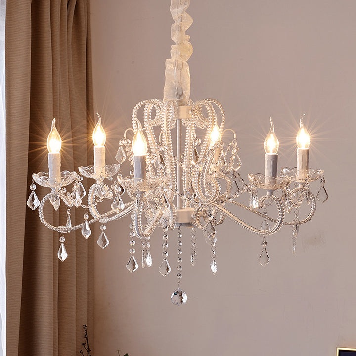 Métal traditionnel français Verre Cristal Arqué Pampilles en cristal en forme de bougie Lustre 6/8/10/12 lumières pour chambre, salon 