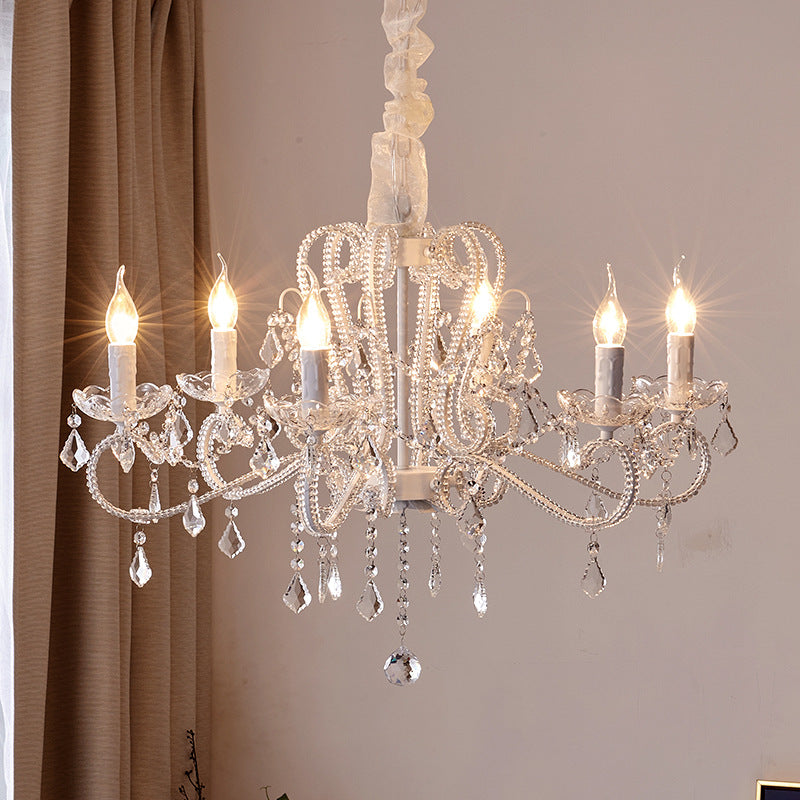 Traditional French Metal Glass Crystal Arched Candle-Shaped Crystal Tassels 6/8/10/12 Lights Chandelier For Bedroom, Living Room