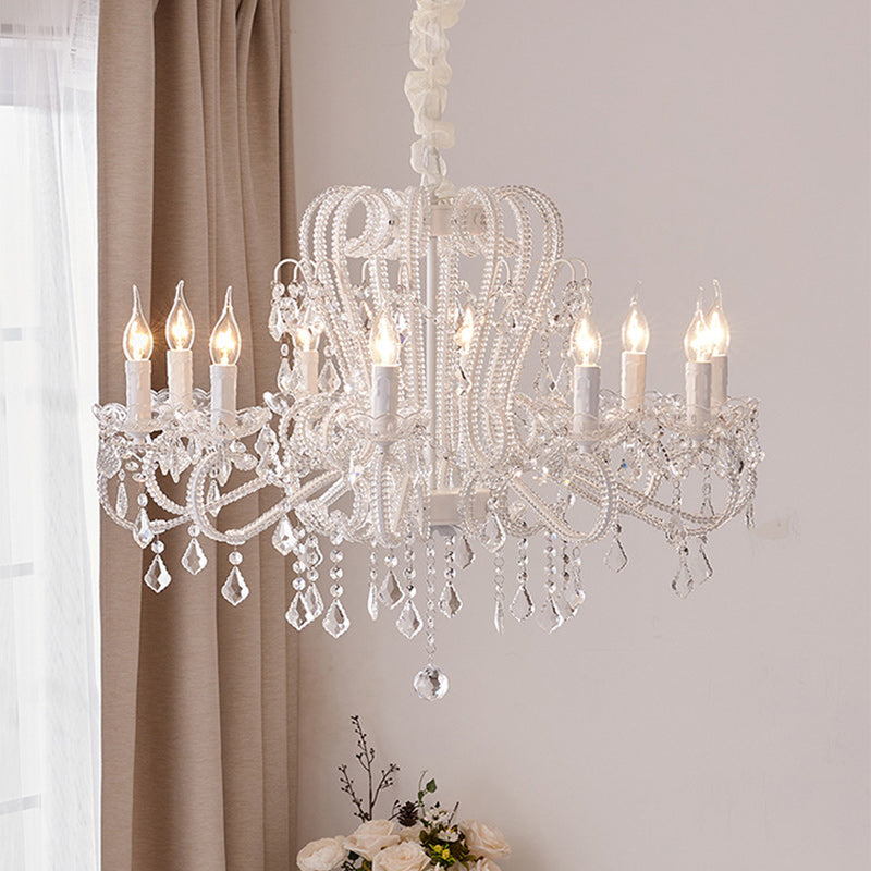 Traditional French Metal Glass Crystal Arched Candle-Shaped Crystal Tassels 6/8/10/12 Lights Chandelier For Bedroom, Living Room