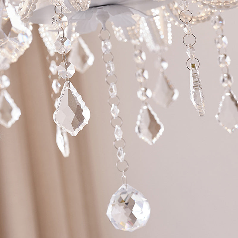 Traditional French Metal Glass Crystal Arched Candle-Shaped Crystal Tassels 6/8/10/12 Lights Chandelier For Bedroom, Living Room