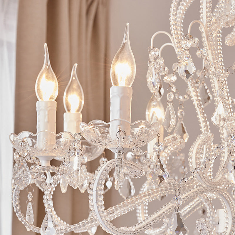 Traditional French Metal Glass Crystal Arched Candle-Shaped Crystal Tassels 6/8/10/12 Lights Chandelier For Bedroom, Living Room