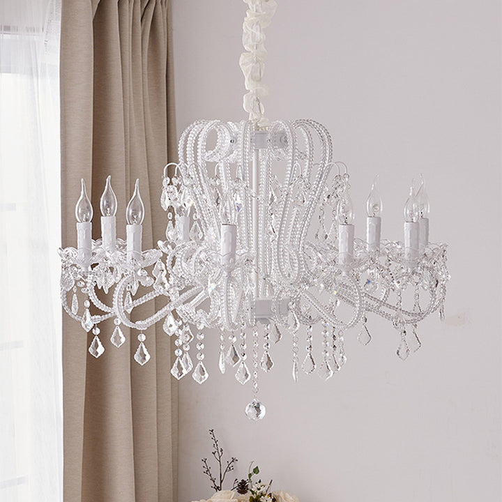 Tradicional candelabro de metal francés con cristal arqueado en forma de vela y borlas de cristal de 6/8/10/12 luces para dormitorio, sala de estar 