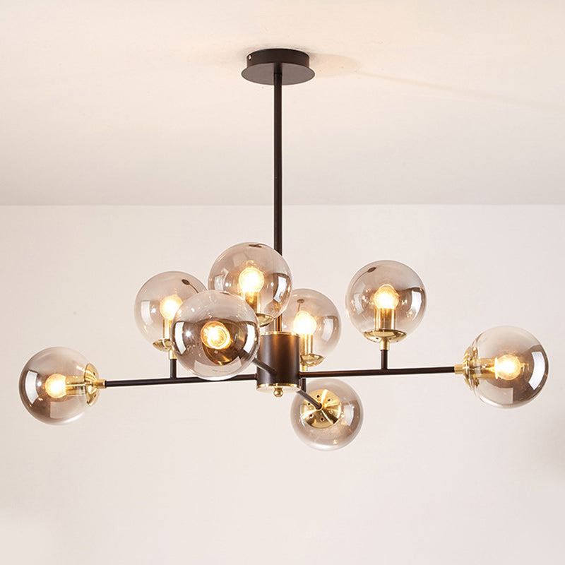 Zeitgenössischer nordischer Eisen-Glas-Rund-Kronleuchter mit 6/8/10 Lichtern für Schlafzimmer und Wohnzimmer 