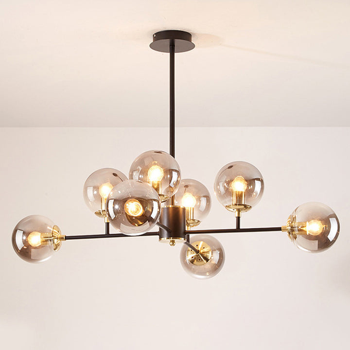 Zeitgenössischer nordischer Eisen-Glas-Rund-Kronleuchter mit 6/8/10 Lichtern für Schlafzimmer und Wohnzimmer 