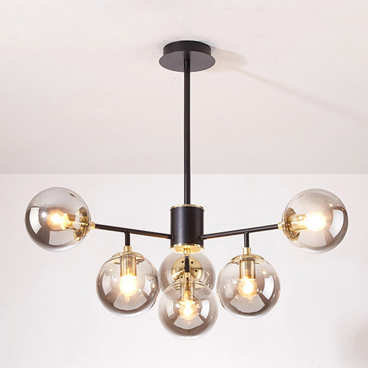 Zeitgenössischer nordischer Eisen-Glas-Rund-Kronleuchter mit 6/8/10 Lichtern für Schlafzimmer und Wohnzimmer 