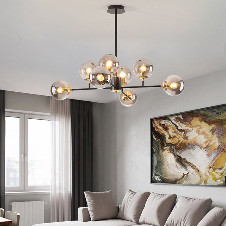 Zeitgenössischer nordischer Eisen-Glas-Rund-Kronleuchter mit 6/8/10 Lichtern für Schlafzimmer und Wohnzimmer 