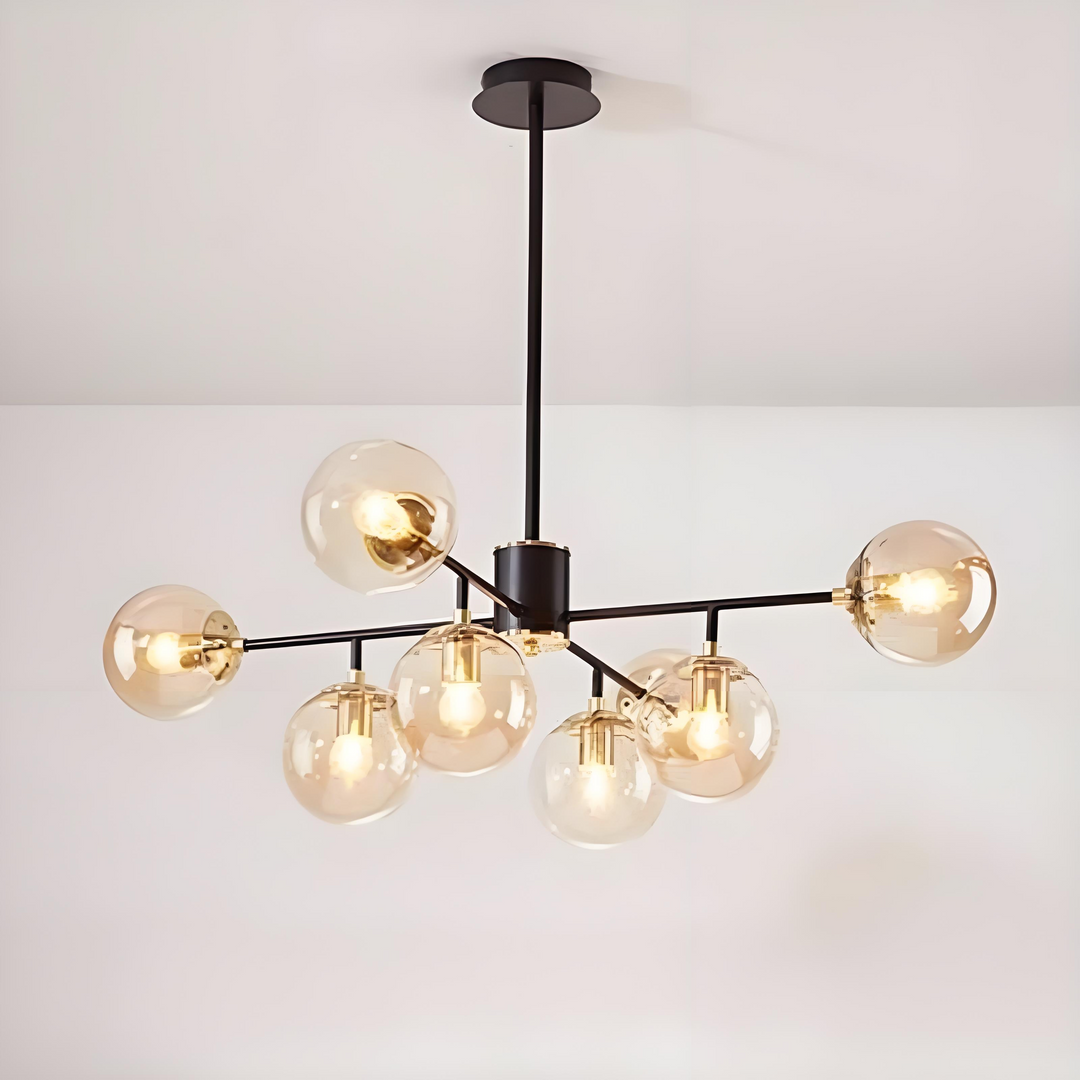 Zeitgenössischer nordischer Eisen-Glas-Rund-Kronleuchter mit 6/8/10 Lichtern für Schlafzimmer und Wohnzimmer 