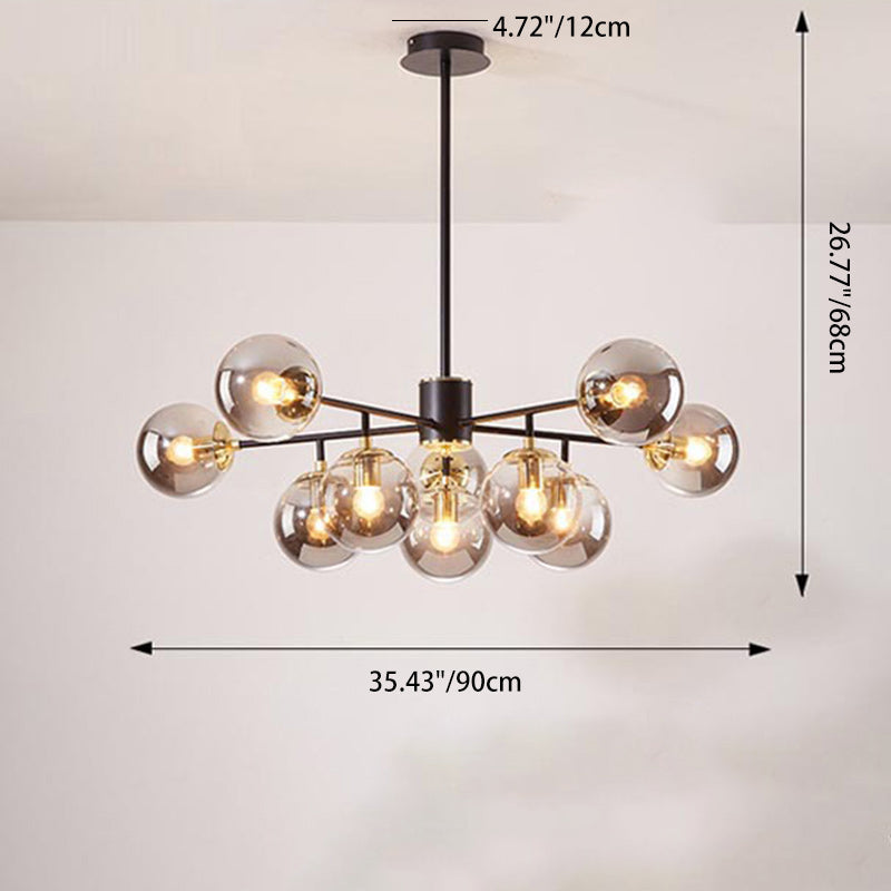 Zeitgenössischer nordischer Eisen-Glas-Rund-Kronleuchter mit 6/8/10 Lichtern für Schlafzimmer und Wohnzimmer 