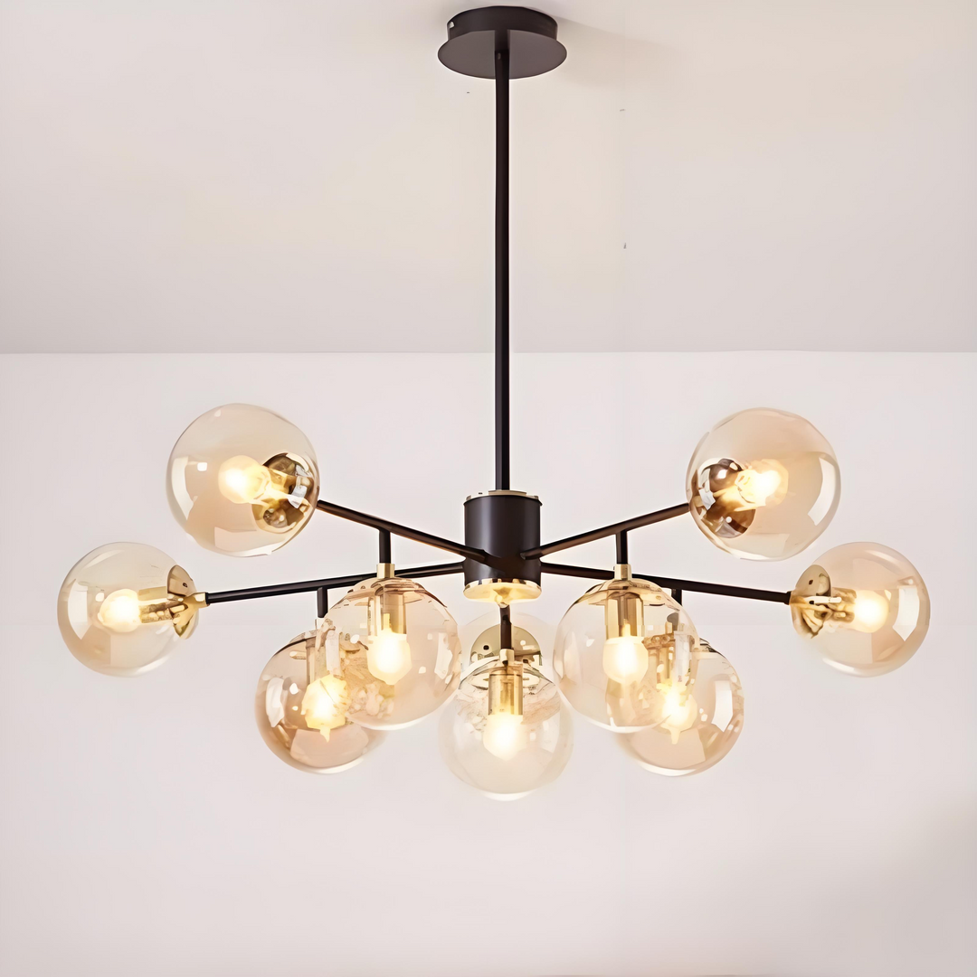 Zeitgenössischer nordischer Eisen-Glas-Rund-Kronleuchter mit 6/8/10 Lichtern für Schlafzimmer und Wohnzimmer 