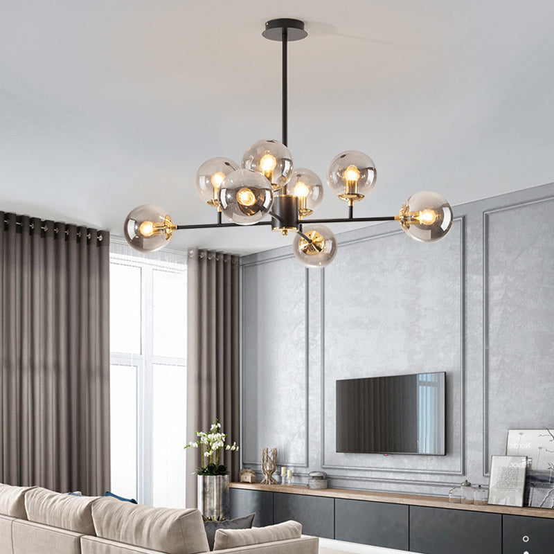 Zeitgenössischer nordischer Eisen-Glas-Rund-Kronleuchter mit 6/8/10 Lichtern für Schlafzimmer und Wohnzimmer 