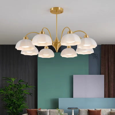 Contemporary Nordic Iron Glass Floral Shade 6/8/10-Light Chandelier For Bedroom And Living Room