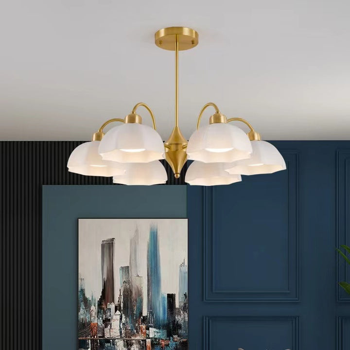Contemporary Nordic Iron Glass Floral Shade 6/8/10-Light Chandelier For Bedroom And Living Room