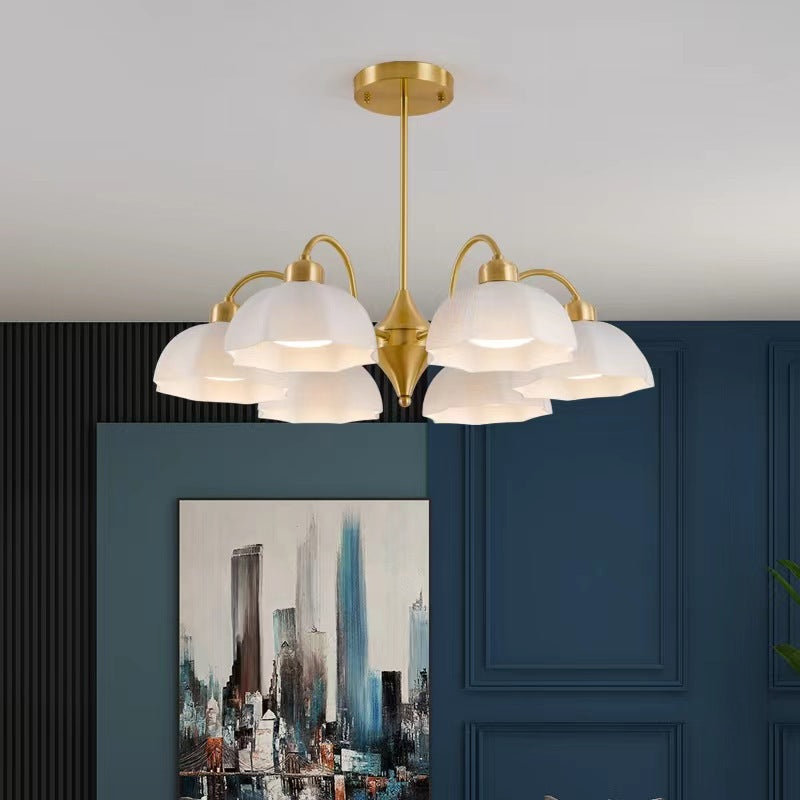 Contemporary Nordic Iron Glass Floral Shade 6/8/10-Light Chandelier For Bedroom And Living Room