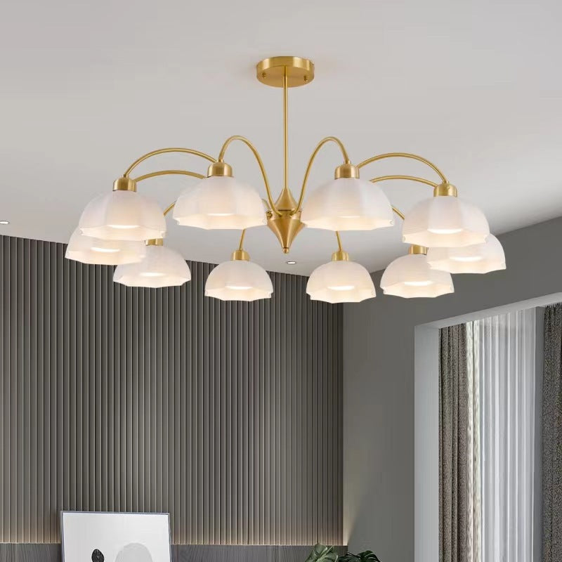 Contemporary Nordic Iron Glass Floral Shade 6/8/10-Light Chandelier For Bedroom And Living Room