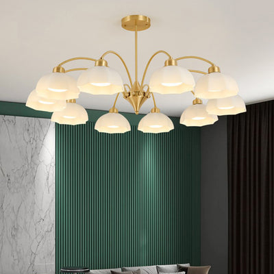 Contemporary Nordic Iron Glass Floral Shade 6/8/10-Light Chandelier For Bedroom And Living Room