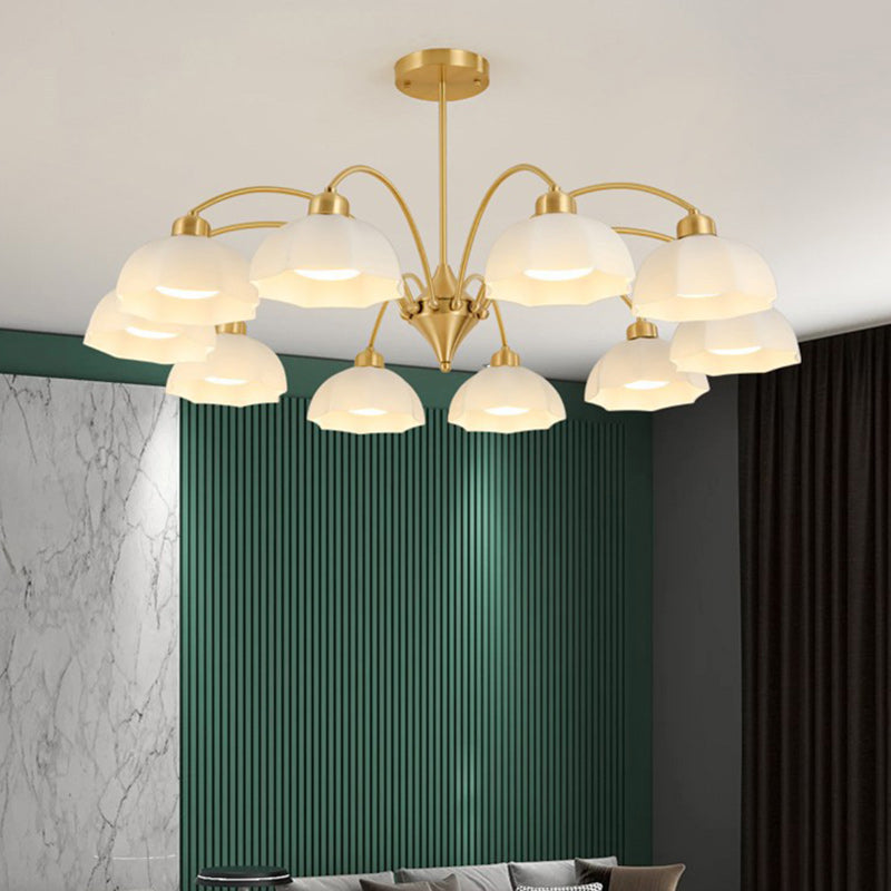 Contemporary Nordic Iron Glass Floral Shade 6/8/10-Light Chandelier For Bedroom And Living Room