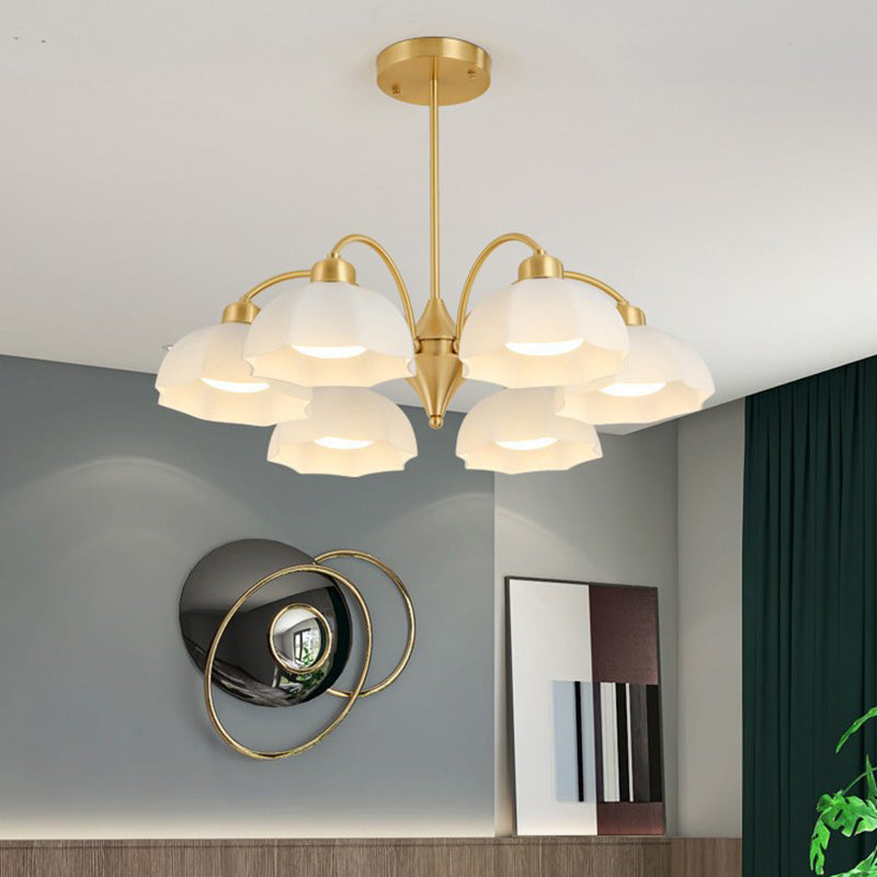 Contemporary Nordic Iron Glass Floral Shade 6/8/10-Light Chandelier For Bedroom And Living Room