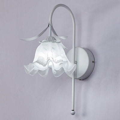 Traditional French Iron Glass Acrylic Floral 1-Light Wall Sconce Lamp For Bedroom And Living Room