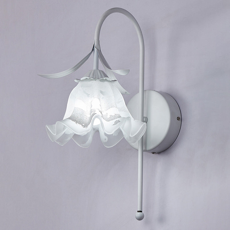 Traditional French Iron Glass Acrylic Floral 1-Light Wall Sconce Lamp For Bedroom And Living Room