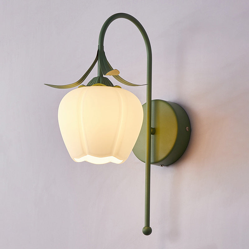 Traditional French Iron Glass Acrylic Floral 1-Light Wall Sconce Lamp For Bedroom And Living Room