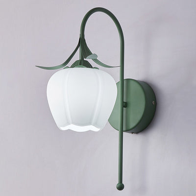 Traditional French Iron Glass Acrylic Floral 1-Light Wall Sconce Lamp For Bedroom And Living Room