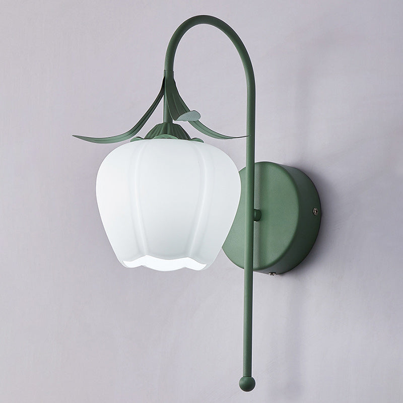 Traditional French Iron Glass Acrylic Floral 1-Light Wall Sconce Lamp For Bedroom And Living Room