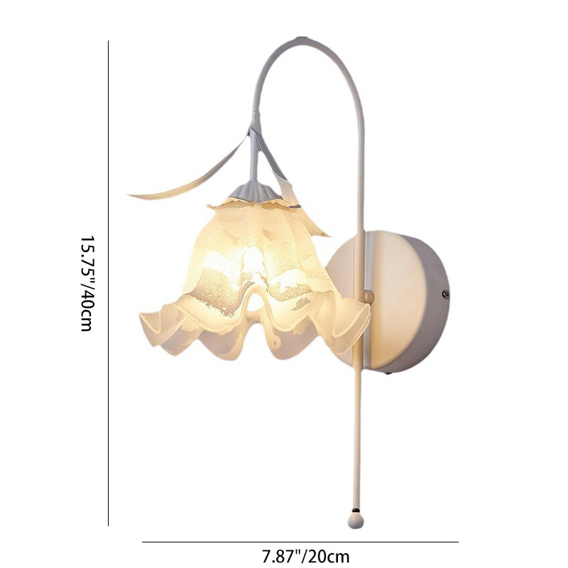 Traditional French Iron Glass Acrylic Floral 1-Light Wall Sconce Lamp For Bedroom And Living Room