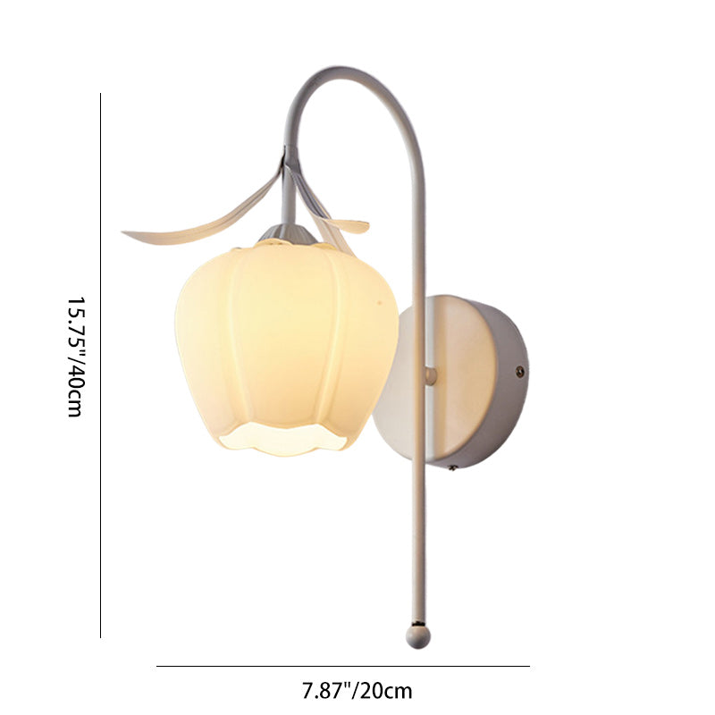 Traditional French Iron Glass Acrylic Floral 1-Light Wall Sconce Lamp For Bedroom And Living Room