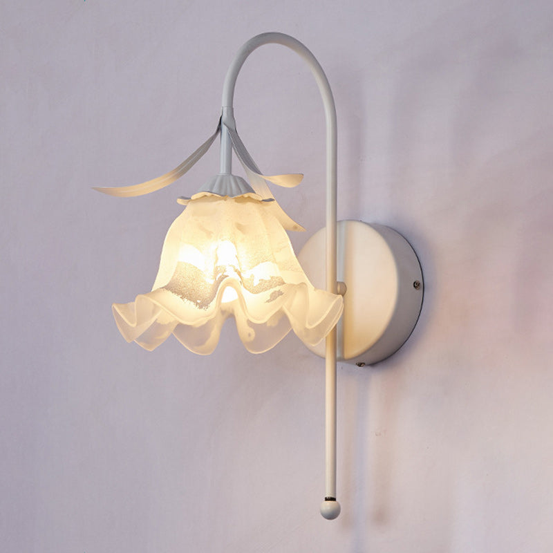 Traditional French Iron Glass Acrylic Floral 1-Light Wall Sconce Lamp For Bedroom And Living Room