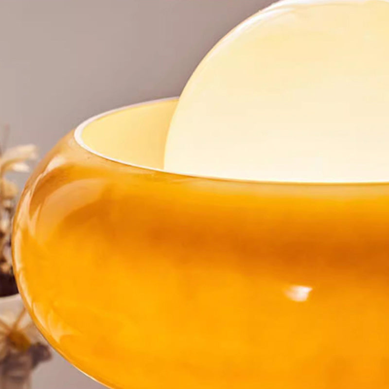 Contemporary Creative Metal & Glass Egg Tart-Shape Round 1-Light Table Lamp For Bedroom & Living Room