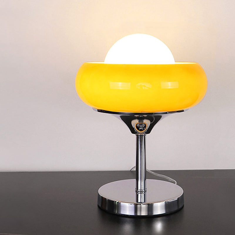 Contemporary Creative Metal & Glass Egg Tart-Shape Round 1-Light Table Lamp For Bedroom & Living Room