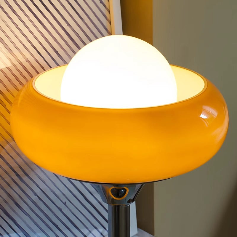 Contemporary Creative Metal & Glass Egg Tart-Shape Round 1-Light Table Lamp For Bedroom & Living Room