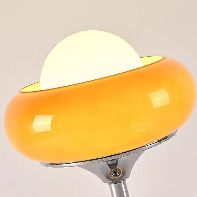 Contemporary Creative Metal & Glass Egg Tart-Shape Round 1-Light Table Lamp For Bedroom & Living Room